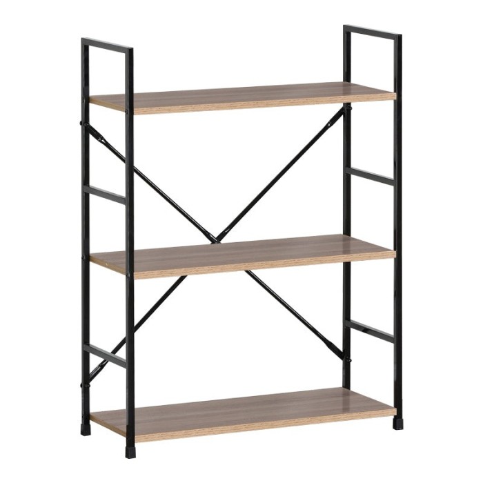 Bibliotecă-raft Manlo Natural-oțel negru 59x24x80cm