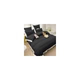 Cumpara ieftin Lenjerie de Pat Dublu, Bumbac Finet-Creponat cu Margine, 6 Piese, Negru- JO318