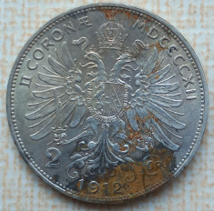 (A428) MONEDA DIN ARGINT AUSTRIA - 2 CORONA 1912, FRANZ JOSEPH, 10 GRAME, AG 835 foto