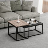 Set 2 bucati masuta cafea, en.casa, Aabenraa, 47 x 60 x 45 cm, pal, metal, negru, stejar, marimi diferite HausGarden Leisure, [en.casa]