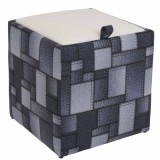 TABURET BOX - PRINT - CORP PATCH DENIM DREPTUNGHIURI/CAPAC IMITATIE PIELE DIVERSE CULORI - Cognac 8070