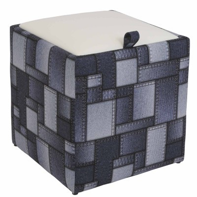 TABURET BOX - PRINT - CORP PATCH DENIM DREPTUNGHIURI/CAPAC IMITATIE PIELE DIVERSE CULORI - Alb 21894 foto