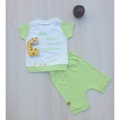 Compleu bebelusi tricou si pantaloni scurti dino verde bumbac 0-9 luni