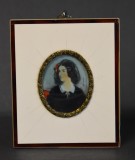 Lola Montez (dansatoare si actrita) - miniatura pictata in rama fildes - jumatatea secolului XIX - Biedermeier