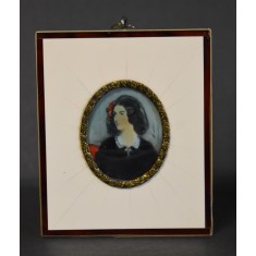 Lola Montez (dansatoare si actrita) - miniatura pictata in rama fildes - jumatatea secolului XIX - Biedermeier