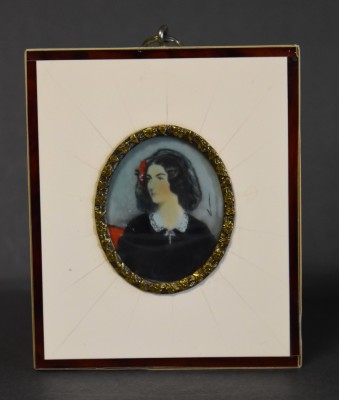 Lola Montez (dansatoare si actrita) - miniatura pictata in rama fildes - jumatatea secolului XIX - Biedermeier foto