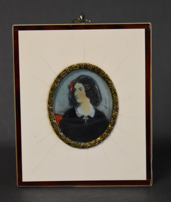 Lola Montez (dansatoare si actrita) - miniatura pictata in rama fildes - jumatatea secolului XIX - Biedermeier