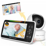 Baby Monitor cu Camera Video-Audio pentru supraveghere bebelusi Wireless, VisionHub&reg;, Ecran color de 5 inch LCD, Monitorizare temperatura, Rotire, Can