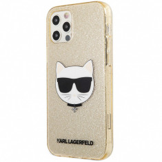 Husa TPU Karl Lagerfeld Choupette Head Glitter pentru Apple iPhone 12 / Apple iPhone 12 Pro, Aurie KLHCP12MCHTUGLGO