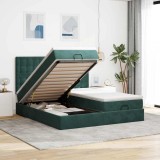 vidaXL Cadru de pat otoman cu saltele, catifea verde &icirc;nchis 180x200cm