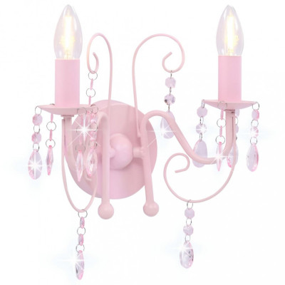 vidaXL Lampă de perete cu mărgele, roz, 2 becuri x E14 foto