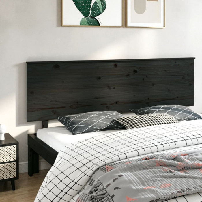 Tablie de pat, negru, 204x6x82,5 cm, lemn masiv de pin GartenMobel Dekor