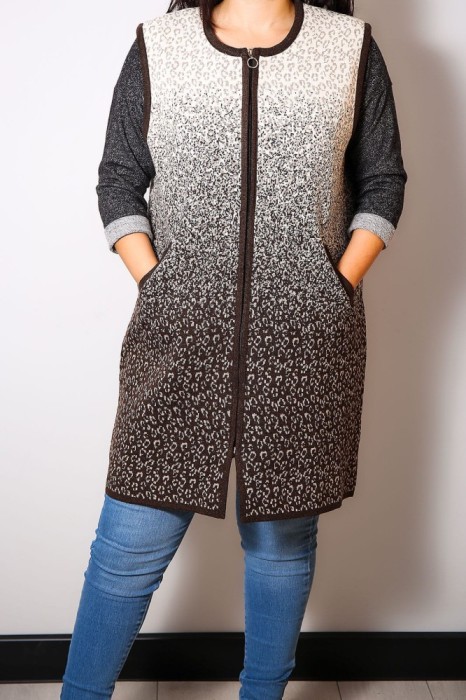 Vesta Tricotata Lunga Fermoar CreamMarimea