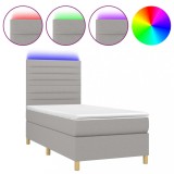 Cumpara ieftin Pat cu arcuri, saltea si LED, gri deschis, 90x200 cm, textil