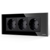 Cumpara ieftin Priza tripla Luxion 6M cu rama din sticla, standard italian, negru