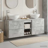 Cumpara ieftin Set dulap baie 3 buc. Gri Beton 129 x 41 x 80 cm Lemn prelucrat