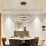 Cumpara ieftin Lustra LED Minimalist Ring, 100W, 2 inele, 50+30cm, maro, telecomanda, lumina rece/calda/neutra, intensitate reglabila