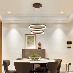 Lustra LED Minimalist Ring, 100W, 2 inele, 50+30cm, maro, telecomanda, lumina rece/calda/neutra, intensitate reglabila