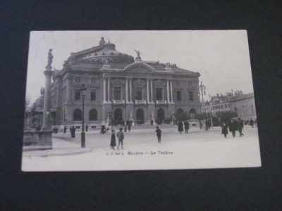 Carte Poștală Vintage Elveția - Teatrul din Geneva , Arhitectură Neoclasică cu Colonadă (cel mai probabil din perioada 1900&amp;ndash;1940) foto