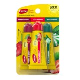 Balsam de buze Carmex SPF 15, mentă/cireșe/căpșuni, 3 x 10 g