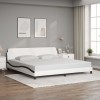 Cadru de pat cu tăblie alb și negru 200x200cm piele artificială