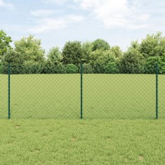 vidaXL Gard cu Lanț cu 10 St&acirc;lpi U Verde 0.8x10 m Oțel