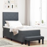VidaXL Pat cu arcuri și saltea și băncuță gri &icirc;nchis 90x190 cm catifea