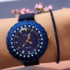 Set ceas casual de dama cu bratara inclusa, mecanism quartz, display analog, bratara albastru electric, inchidere cu catarama magnetica