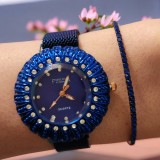 Set ceas casual de dama cu bratara inclusa, mecanism quartz, display analog, bratara albastru electric, inchidere cu catarama magnetica