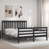 VidaXL Cadru de pat cu tăblie, negru, 160x200 cm, lemn masiv