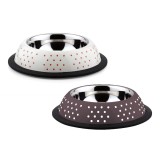 Bol pentru hrana animale cu suport gumat, inox, diametru 15,5 cm, Alb/Maro