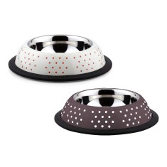 Bol pentru hrana animale cu suport gumat, inox, diametru 19 cm, Alb/Maro