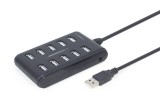 HUB extern GEMBIRD, porturi USB: USB 2.0 x 10, conectare prin USB , cablu 0.8 m, negru, &quot;UHB-U2P10P-01&quot; (timbru verde 0.8 lei) - 8716309124638