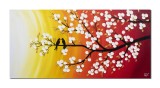 Cumpara ieftin Tablou pasari pe creanga, pictat manual, Tril de primavara, 120x60cm ulei pe panza, gata de agatat pe perete