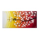 Tablou pasari pe creanga, pictat manual, Tril de primavara, 120x60cm ulei pe panza, gata de agatat pe perete