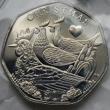 50 pence 2025 Isle of Man/ Insula Man, 12 Days of Christmas - Three French hens, km#1890, unc-Aunc