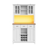Dulap &icirc;nalt pentru bucătărie cu iluminare LED, Alb | Aosom Romania