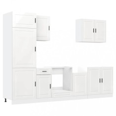 Set dulap de bucatarie 7 piese &bdquo;Porto&rdquo; alb lucios Lemn