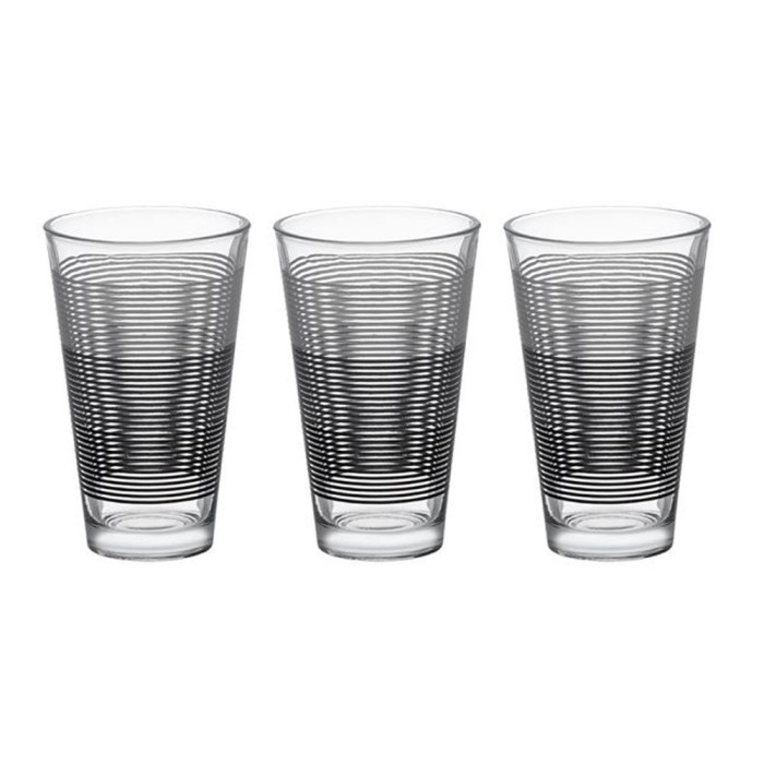 Set 3 pahare din sticla, 330 ml, Transparent cu linii, 7x13.5 cm, ATU-081454