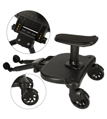 Adaptor de carucior pentru al doilea copil, platforma cu scaun , 2 roti, capacitate 25 kg, universal, negru foto