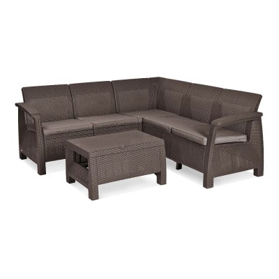 Set de mobilier de grădină Corfu Relax, maro, cu perne taupe calde foto