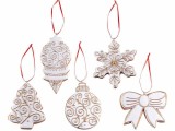 Cumpara ieftin Set 5 ornamente brad polirasina alba aurie 6.5x12 cm
