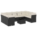 Cumpara ieftin Set canapele de gradina cu perne, 10 piese, negru, poliratan