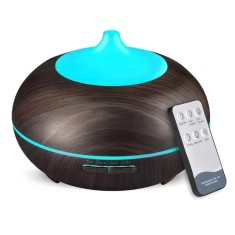 Umidificator de aer cu difuzor aroma, 300 ml, ionizator, ultrasunete, iluminare LED, telecomanda, maro inchis