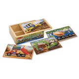 Set 4 puzzle lemn in cutie Vehicule pentru constructii, Melissa &amp; Doug