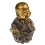 Figurină Decorativă, Calugăr Z&acirc;mbitor, Ceramica, 16 cm, Auriu și Maro, Model &Ccedil;&times;Nu Vorbesc&Ccedil;Ł, Set 3 Bucăți, Oem