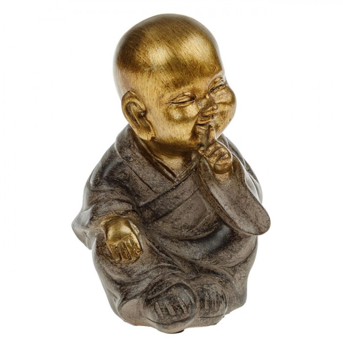 Figurină Decorativă, Calugăr Z&acirc;mbitor, Ceramica, 16 cm, Auriu și Maro, Model &Ccedil;&times;Nu Vorbesc&Ccedil;Ł, Set 3 Bucăți