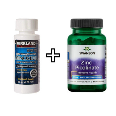 Minoxidil Kirkland 5% + Zinc Picolinate, 22 mg, Swanson, 60 capsule foto