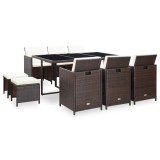 Cumpara ieftin Set mobilier de exterior cu perne, 11 piese, maro, poliratan