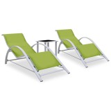 Cumpara ieftin Șezlonguri de plajă cu masă, 2 buc., verde, aluminiu